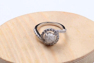 Anillo de diamantes crudos blancos grises naturales de 1,60 quilates, anillo de compromiso de plata de ley Foto 1 de 4