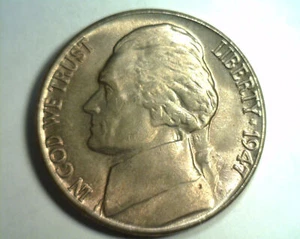 1947-D JEFFERSON NICKEL GEM UNCIRCULATED TONED GEM UNC. SCHÖNE ORIGINAL MÜNZE - Bild 1 von 2