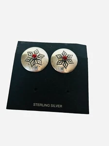 Native American Darrell Victor Round PIerced Earrings Sterling Silver Stamped 1" - Picture 1 of 5