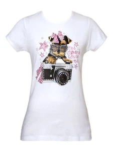Mujer La cámara me ama perro camiseta blanca de manga corta - Imagen 1 de 1
