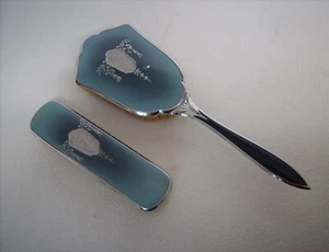 Vtg 2 Brush Dresser Vanity Set Blue & Silver - Picture 1 of 6