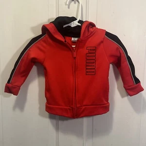 Puma Jacket With Hood Boys Girls Kids Baby 6-9 Months Red Full Zip - Picture 1 of 5