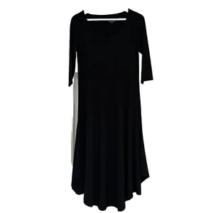 Abito midi Eileen Fisher taglia XS nero orlo asimmetrico graffetto sistema minimalista * - Foto 1 di 7