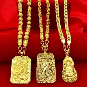   Men's Pendant Chains Necklace 24"  24K Yellow Gold Plated Cool  hot  - Picture 1 of 15