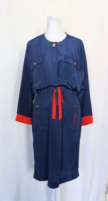 Vestido Vintage Leslie Fay Collection Tamanho 10 Peek-A-Boo Fenda Azul Vermelho - Imagem 1 de 4