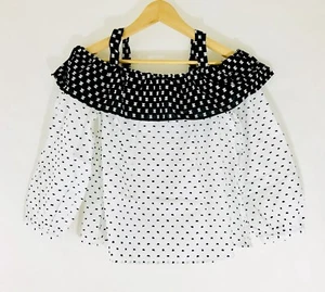 LOFT Women’s Black White Geo Studded Off the Shoulder Blouse Top_XXL NWT - Picture 1 of 8