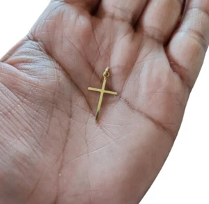 Vintage 14K Gold Stick Cross Charm Pendant 1" Stamped - Picture 1 of 2