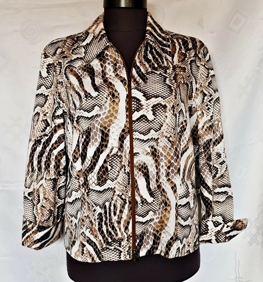 AUTHENTIC JOSEPH RIBKOFF ANIMAL ART BROWN BLACK WOMEN'S JACKET SIZE US10 EU38 - Image 1 of 4