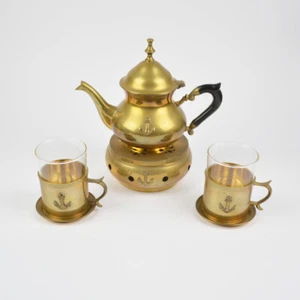 Teekanne - Messing - Anker - maritim - Teegläser - Stövchen - Vintage - Set - Bild 1 von 11