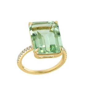 Anillo de amatista verde y diamantes de laboratorio-anillo de prasiolita-anillo de amatista corte esmeralda - Imagen 1 de 3