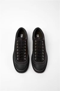 CAMPER Pix Black Leather + Canvas Combo Lace-Up Shoe Sz 36 $250 - Picture 1 of 6