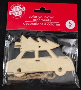 Christmas House - Color Your Own Ornament - Car & Tree - Wood Shapes - 5 Pieces - Picture 1 of 3