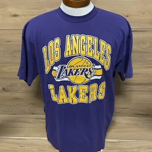 VTG 90s Trench NBA Los Angeles Lakers T Shirt Purple Single Stitch XL Made USA - Picture 1 of 10