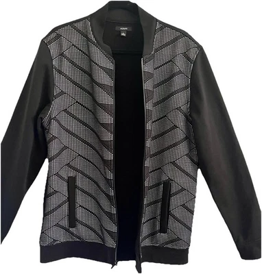 Alfani 男式派克大衣黑色带白色混搭时尚优雅夹克大号 — 第 1/4 张图片