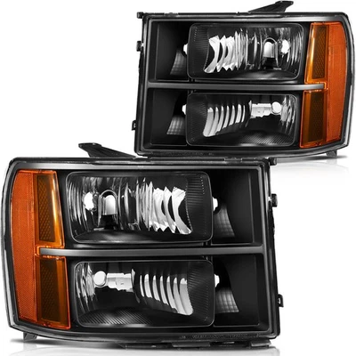 For 2007-2013 GMC Sierra 1500 2500HD 3500HD Headlights Black Housing Foto 1 de 4