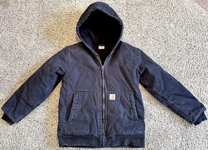 Carhartt Jacke Jugend L (14-16) schwarz durchgehender Reißverschluss gesteppt Kapuze schweres Canvas gebraucht, in einwandfreiem Zustand - Bild 1 von 8