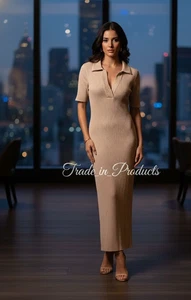 Abito lungo Caroline Constas beige a costine in maglia all'uncinetto taglia M - usato in ottime condizioni - Foto 1 di 11