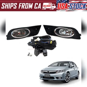 FIT 11 12 13 14+ HONDA CIVIC 4DOOR SEDAN FRONT LEFT+RIGHT FOG LAMP BLACK - Picture 1 of 8