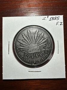 Mexico - 1895 ZsFZ Large Silver 8 Reales See Pictures Holed - Picture 1 of 2