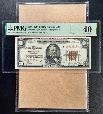 Fr. 1880-J 1929 $50 Federal Reserve Bank Note KANSAS CITY PMG 40 - XF - Image 1 of 2