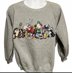 Vtg 1991 Acme Clothing Co Embroidered Looney Tunes Sweatshirt XXL Gray Cartoon - Picture 1 of 7