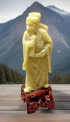 Figura Estatua Académica China Jabonera De Colección 4" de Alto/Soporte Tallado Adjunto L2 Foto 1 de 4