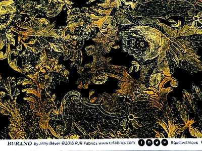 1 yd BURANO by Jinny Beyer 2016 RJR Fabrics Black w/Gold Ornate Flowers Cotton - Image 1 of 4