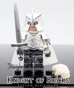 CUSTOM Minifigure Lord of the Ring Gondor Knight 6 White Hair Breastplate - Picture 1 of 4