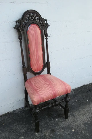 Early 1900s Heavy Hand Carved Tall Side Desk Chair 2320 Cover