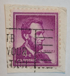 U.S. Postage ~ Abraham Lincoln ~ Cancelled/Post ~ Purple 4¢ Stamp -c.1956 ~ S02 - Bild 1 von 6