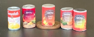 Lattine zuppiera casa delle bambole selezione di 5 alimenti in miniatura scala 1:12 lattina ST1 tumdee