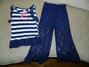 Girl's Navy & White Terry Cloth Top & Navy Lace Pants Size 6-NWT - Picture 1 of 3