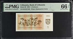 LITHUANIA 5 Talonai (1991) Replacement banknote #34b* s/n RS PMG 30