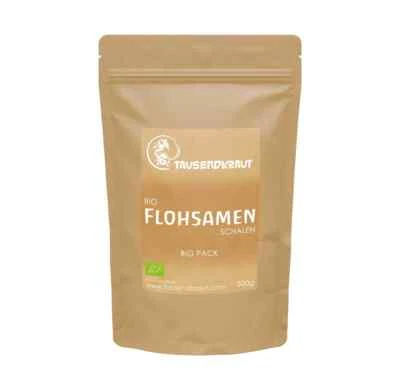 TAUSENDKRAUT FÜR MEHR LEBENSQUALITÄT! PREMIUM Flohsamen Schalen BIO (500g) Flohsamenschalen das Original aus Indien