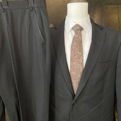 Костюм на 2 пуговицах American Living 44L 38 x 30 2 штуки черный в тонкую полоску елочка - Изображение 1 из 4