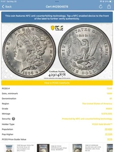 1896 $1 Morgan Silver Dollar PCGS MS 63 42904878 Brilliant Uncirculated - Picture 1 of 10