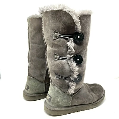 UGG Australia 1873 Triple Bailey Button Grey Tall Boots 8 Winter Womens - Image 1 of 4