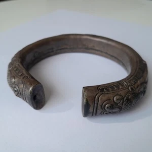 Antique Shan Hill Tribe Silver Dragon Head Bangle - Picture 1 of 8