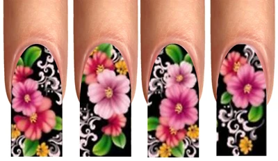 CREATIV.ARTS Nail Art Tattoo Wraps Fullcover Flower Blüte Blume pink rot schwarz S-XL #19