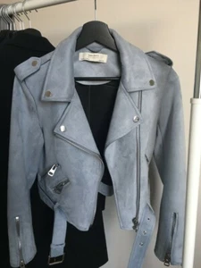 ZARA BNWT. BLUE PALE FAUX LEATHER SUEDE BIKER JACKET ZIPS SIZE M. 6318/021 BNWT - Imagen 1 de 9