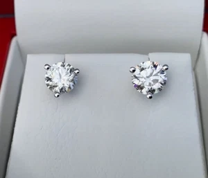 Diamond Stud Earrings VS1 F Round 2CT Certified Labcreated 18K Wh Gold Screwback - Picture 1 of 6