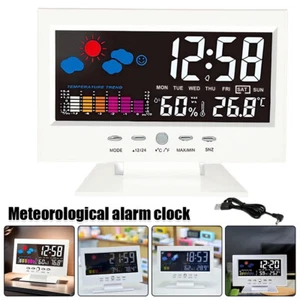 Digital LCD Indoor Outdoor Weather Station Clock Calendar Thermometer Hygrometer - Picture 1 of 21