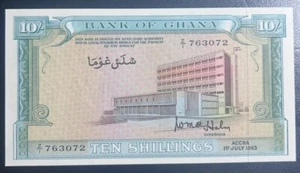 GHANA   10 SHILLINGS   1963    P-1d  UNC - Picture 1 of 2
