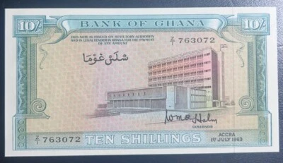 GHANA   10 SHILLINGS   1963    P-1d  UNC - Image 1 of 2
