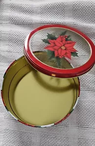 Clear Top Poinsettia Candy Cookie Tin 7 1/2", 3" Tall Round Decorative Empty New - Picture 1 of 8