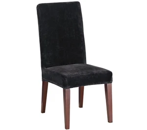 Sure Fit Stretch soft faux mink Plush  BLACK dining Chair slipcover washable - Picture 1 of 1