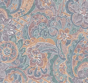Retro Designer Pastel Abstract Stained Glass Flowers Vtg Dbl Roll Bolt Wallpaper - Picture 1 of 2