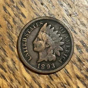 1893 Indian Head Cent Penny Very Good -Free Shipping - Picture 1 of 2