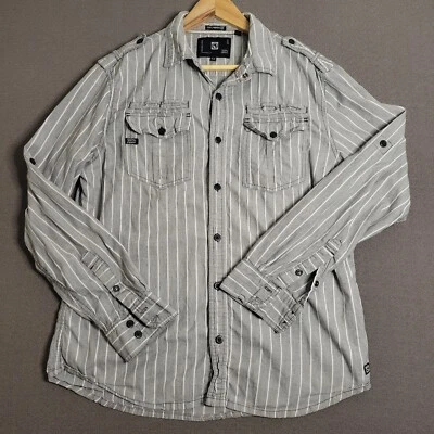 Ocean Current Men's Size Medium Striped Gray Long Sleeve Button Up Captain Shirt - Image 1 of 4