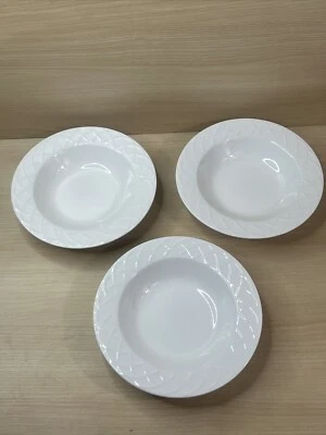 Oneida Picnic Soup Pasta Bowls Salad 9 1/4” Solid White Basket Weave Set of 3 - Image 1 of 4